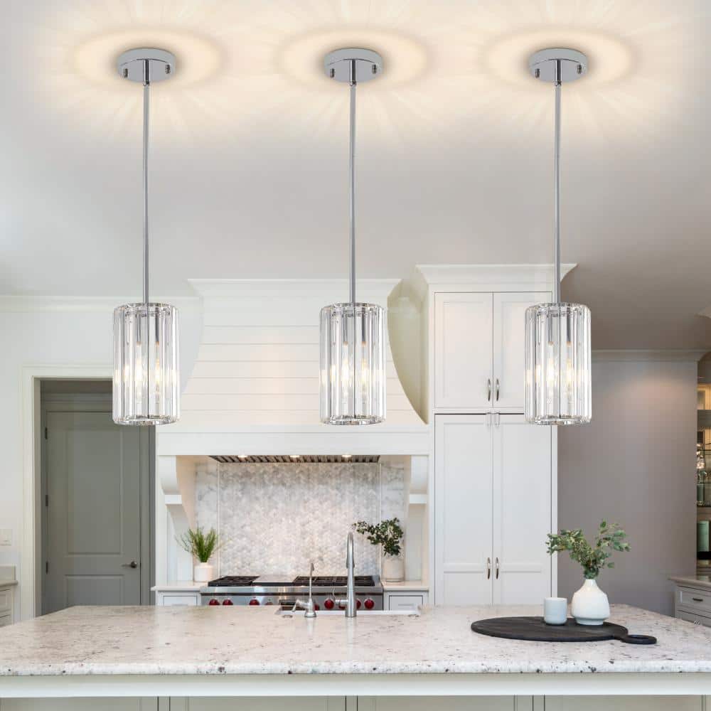 3-Pack 5.16 in. 1-Light Chrome Modern Pendant Light with Clear Crystal Glass Shade price history on PriceWatchPro