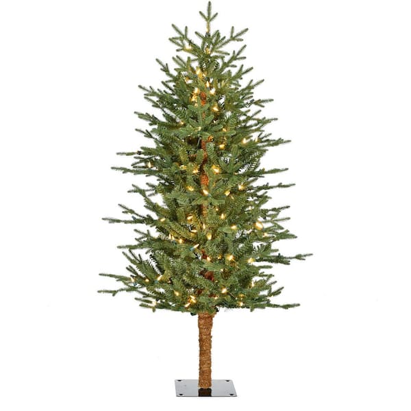 Fraser Hill Farm 4 ft. Green Alpine Artificial Porch Christmas Tree with Warm White LED Lights