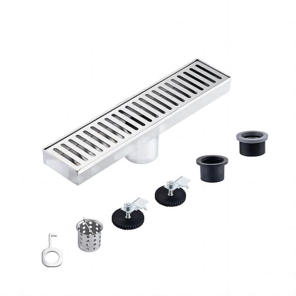Flynama 12 in. Stainless Steel Linear Grid Shower Drain in Brushed Nickel