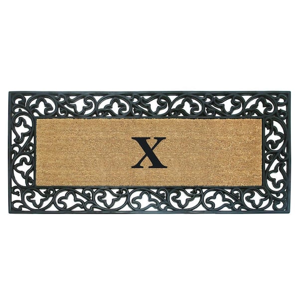 Nedia Home Acanthus Border 24 in. x 57 in. Rubber Coir Monogrammed X Door Mat