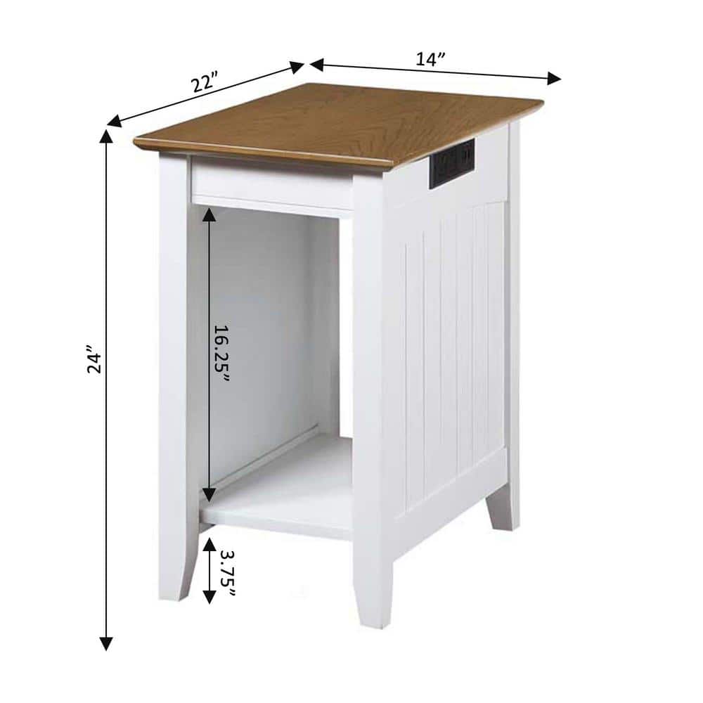 White Medium Wood Rectangular End Table with Charging Station