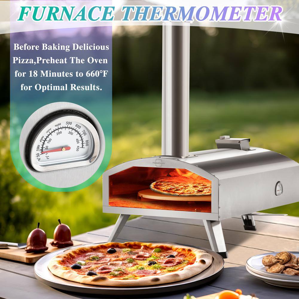 12-Inch Silver Stainless Steel Wood Fired Outdoor Pizza Oven