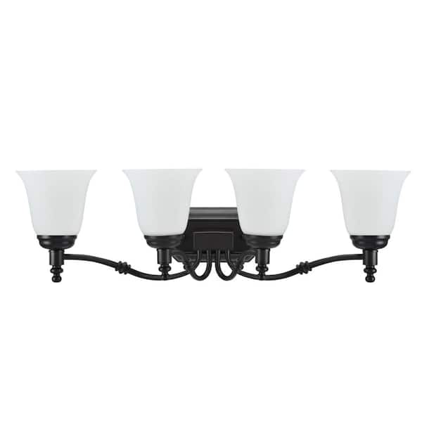 Aspen Creative Corporation 4-Light Oil Rubbed Bronze Vanity Light with Frosted Glass Shade