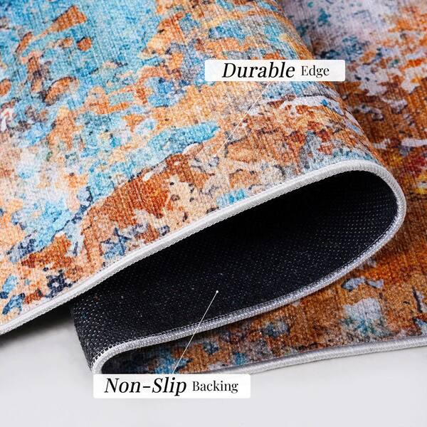 2 ft. x 10 ft. Multi-Colored Abstract Washable for Bedroom, Dining Room, Living Room Area Rug