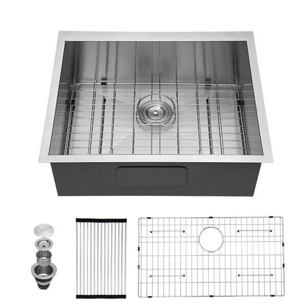 25 in. Undermount Single Bowl 16 Gauge Brushed Nickel Stainless Steel Kitchen Sink with Drain
