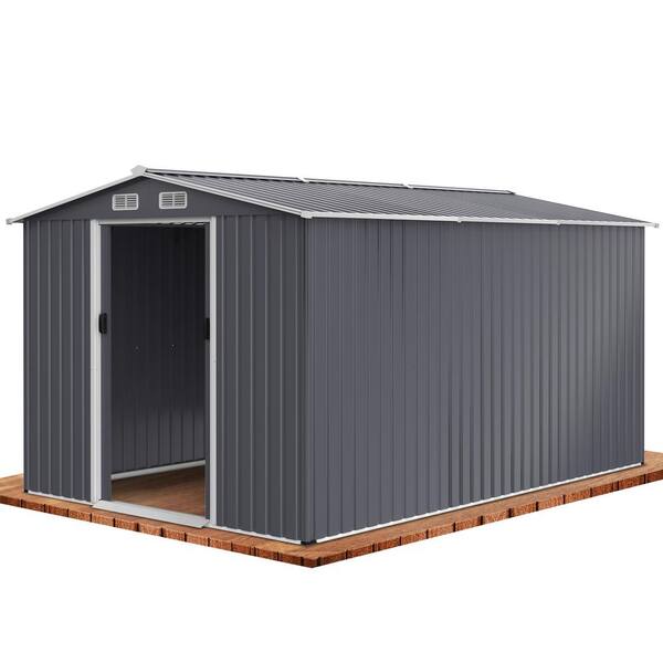 Misopily 8 ft. x 12 ft. Dark Gray Heavy Duty Metal Shed Tool with