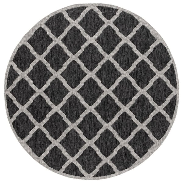 Beach House Charcoal/Gray 7 ft. x 7 ft. Oversized Trellis Indoor/Outdoor Round Area Rug
