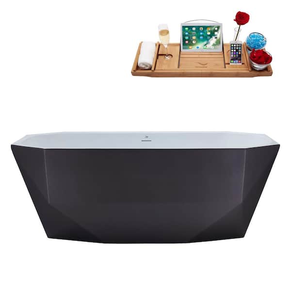 Streamline 63 in. Acrylic Flatbottom Non-Whirlpool Bathtub in Matte Grey with Brushed Gold Drain