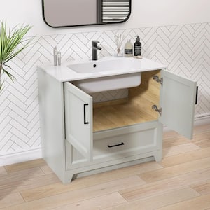 36 in. W. x 22 in. D x 34 in. H Freestanding Single Sink Bath Vanity Cabinet in Gray with Solid Surface Stone Top & Sink