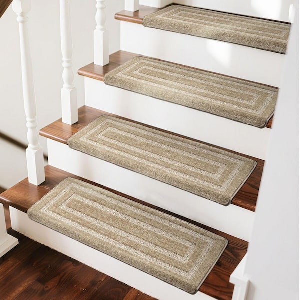 Bullnose Cream Gray Rectangular 9.5 in. x 30 in. x 1.2 in. Polypropylene Carpet Stair Tread Cover Rug Mat Set of 12