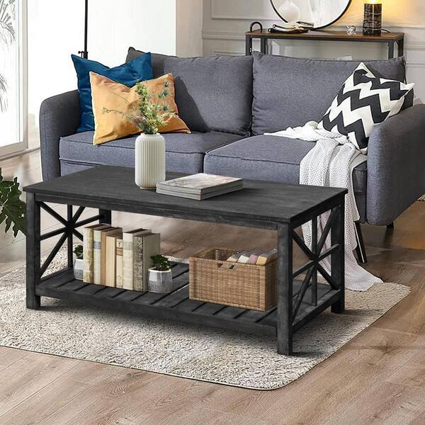 Unbranded 47 in. Antique Black Rectangular Wood Tabletop End Table The Sofa Or Loveseat For Living Room Side Table Coffee Table JW W1445P162745