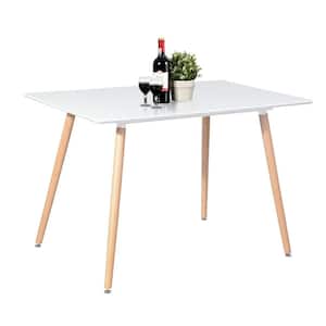 43.3 in. White Rectangular MDF Table Top Solid Beech Wood Legs Dining Table(Seat 4)