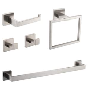 5-Pieces Bath Hardware Set with Mounting Hardware Included in Brushed Nickel