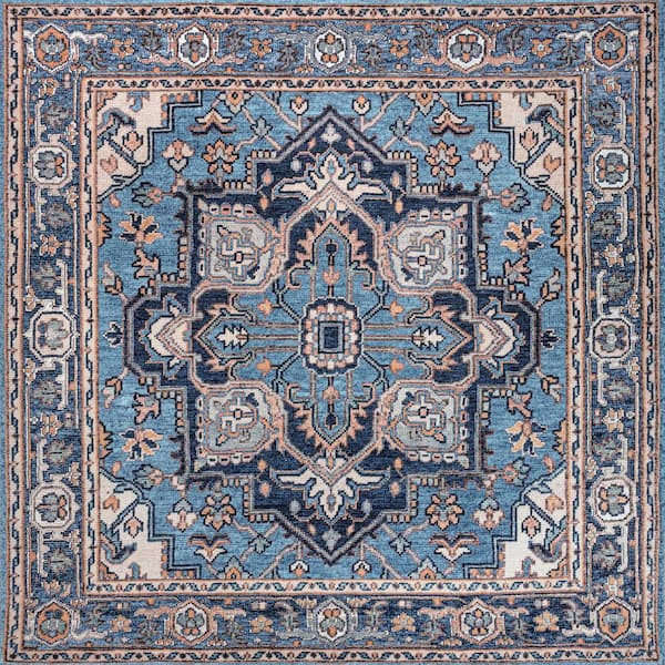 Cirali Ornate Blue/Beige 6 ft. Large Medallion Machine-Washable Square Area Rug