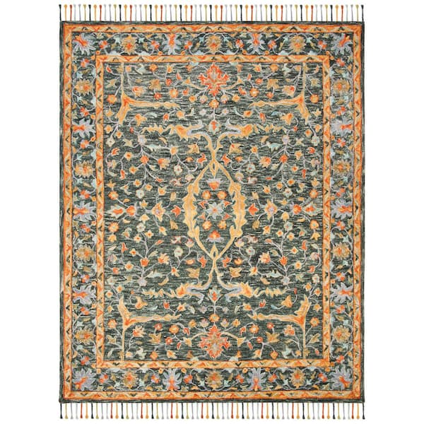 Aspen 10 ft. x 14 ft. Olive/Rust Border Floral Area Rug