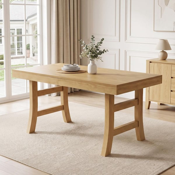 Oak Top Table Rectangle GOJANE Modern 1-Piece Rectangular Dining Table, Oak-Finish MDF Top ...