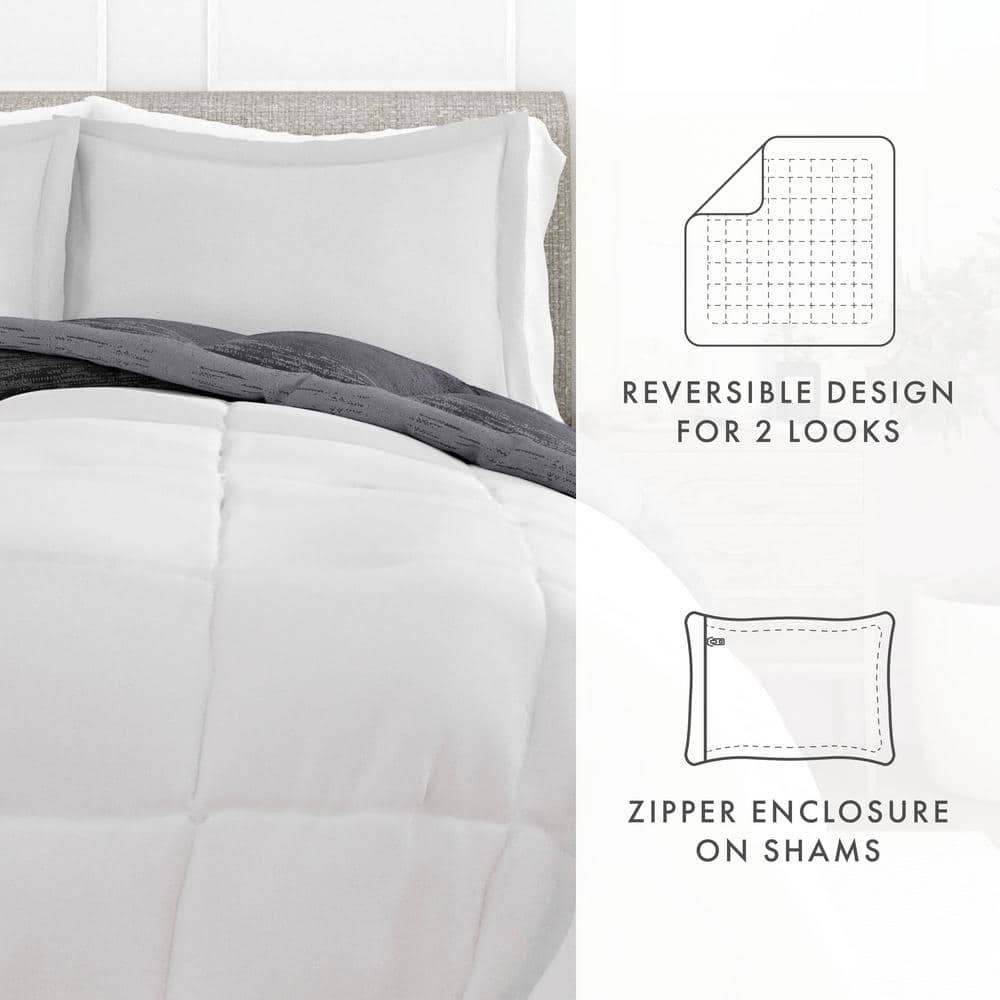 King Gray Reversible Down Alternative Microfiber Comforter Set