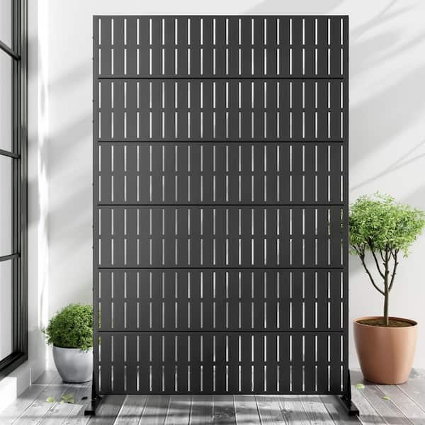 Lirago 72 in. x 47 in. Black Privacy Screen Galvanized Freestanding Panel