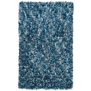 Rio Shag Navy/Ivory Doormat 3 ft. x 5 ft. Solid Area Rug