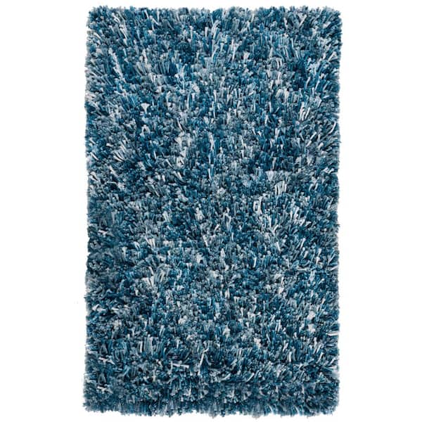 SAFAVIEH Rio Shag Navy/Ivory Doormat 3 ft. x 5 ft. Solid Area Rug