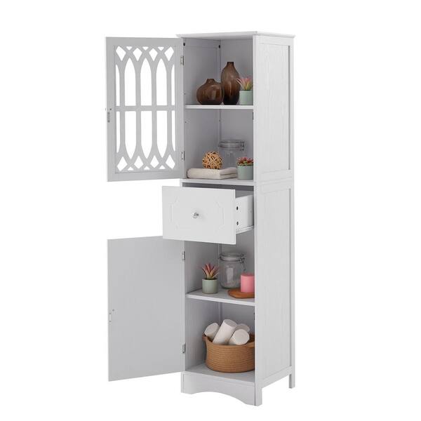 FUNKOL 14.2 in. W x 16.5 in. D x 63.8 in. H Ready to Assemble Floor Base Kitchen Cabinet in Green with 2-Doors and 1-Drawer
