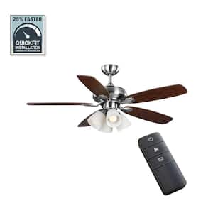 Hollis 52 in. Indoor LED Brushed Nickel Dry Rated Ceiling Fan with 5 Reversible Blades, Light Kit and Remote Control