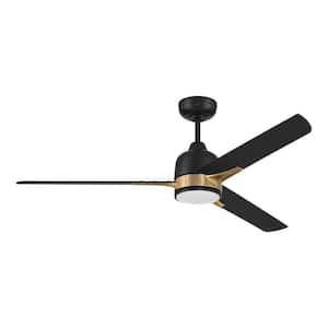 Fuller 52 in. Indoor Flat Black/Satin Brass Finish CeilingFan and Integrated LED Light Kit with 4 Speed Control Included