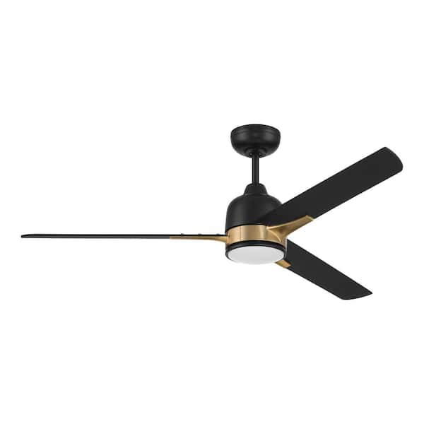 CRAFTMADE Fuller 52 in. Indoor Flat Black/Satin Brass Finish CeilingFan and Integrated LED Light Kit with 4 Speed Control Included