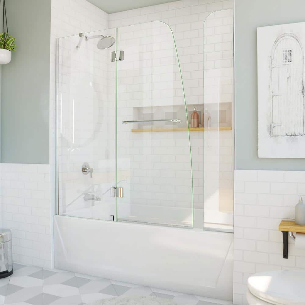 DreamLine Aqua 56 in. to 60 in. x 58 in. Semi-Frameless Hinged Tub Door ...