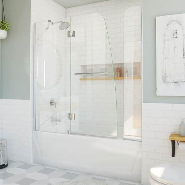 DreamLine Aqua 56 in. to 60 in. x 58 in. Semi-Frameless Hinged Tub Door with Extender in Chrome