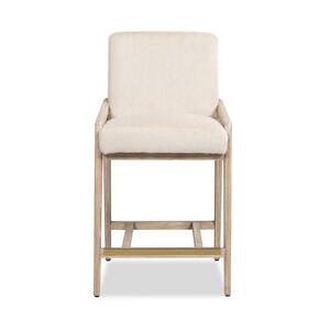 Arizona 25.5 in. Solid Ash Wood Upholstered Counter Stool with Rope Detail in Creme de la Creme White Faux Fur