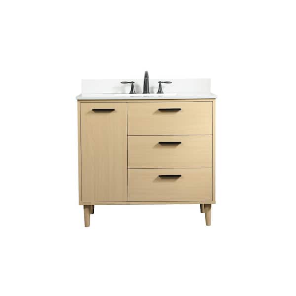 Unbranded Simply Living 36 in. W x 22 in. D x 34 in. H Bath Vanity in Maple with Ivory White Engineered Marble Top