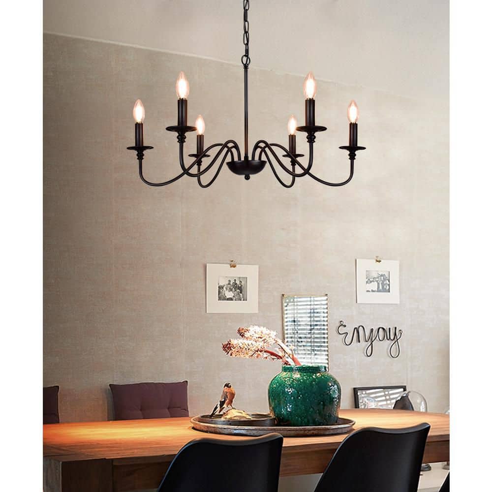 52 in. 6-Light Black Wrought Iron Candle Chandelier with Adjustable Hanging Length, Bulb Not Included price history on PriceWatchPro