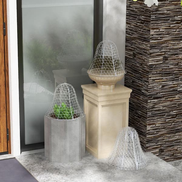 6-Pack 13 in. H x 15.7 in. W White Metal Stackable Garden Chicken Wire Cloche Plant Protectors to Keep Animals Out