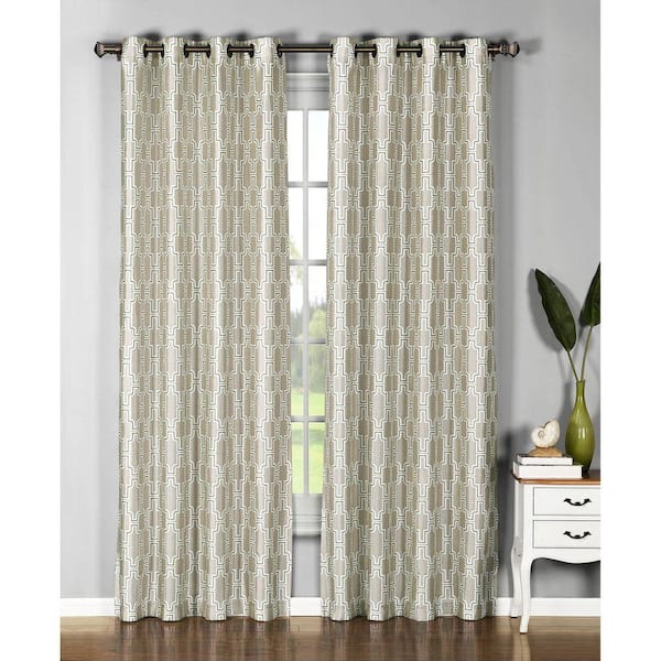 Window Elements Beige Geometric Faux Silk Grommet Room Darkening Curtain - 54 in. W x 84 in. L