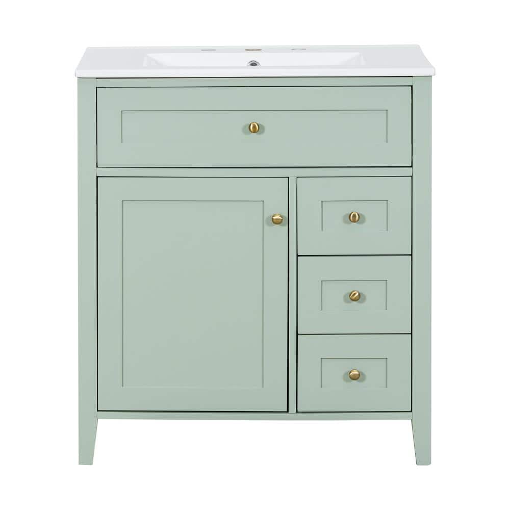 30 in. Single Sink Freestanding Light Green Bath Vanity with White Ceramic Top Unassembled price history on PriceWatchPro