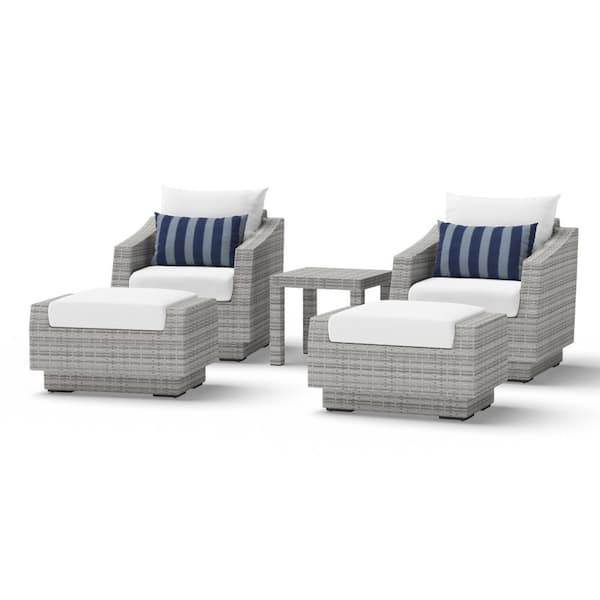 RST BRANDS Cannes 5-Piece All Weather Wicker Patio Club Chair and Ottoman Conversation Set with Sunbrella Centered Ink Cushions