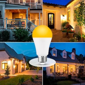 12-Watt, 100-Watt Equivalent 2000K A19 Dusk to Dawn Outdoor Bug Light Yellow LED Light Bulb (2-Pack)