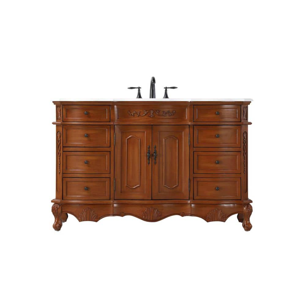 54 in. Single Sink Freestanding Teak Bath Vanity with Ivory White Engineered Marble Top price history on PriceWatchPro