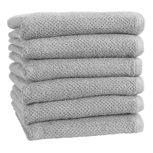 Gray Solid 100% Cotton Textured Hand Towel (Set of 6)