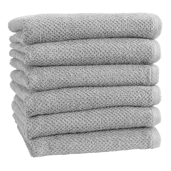 FRESHFOLDS Gray Solid 100% Cotton Textured Hand Towel (Set of 6)