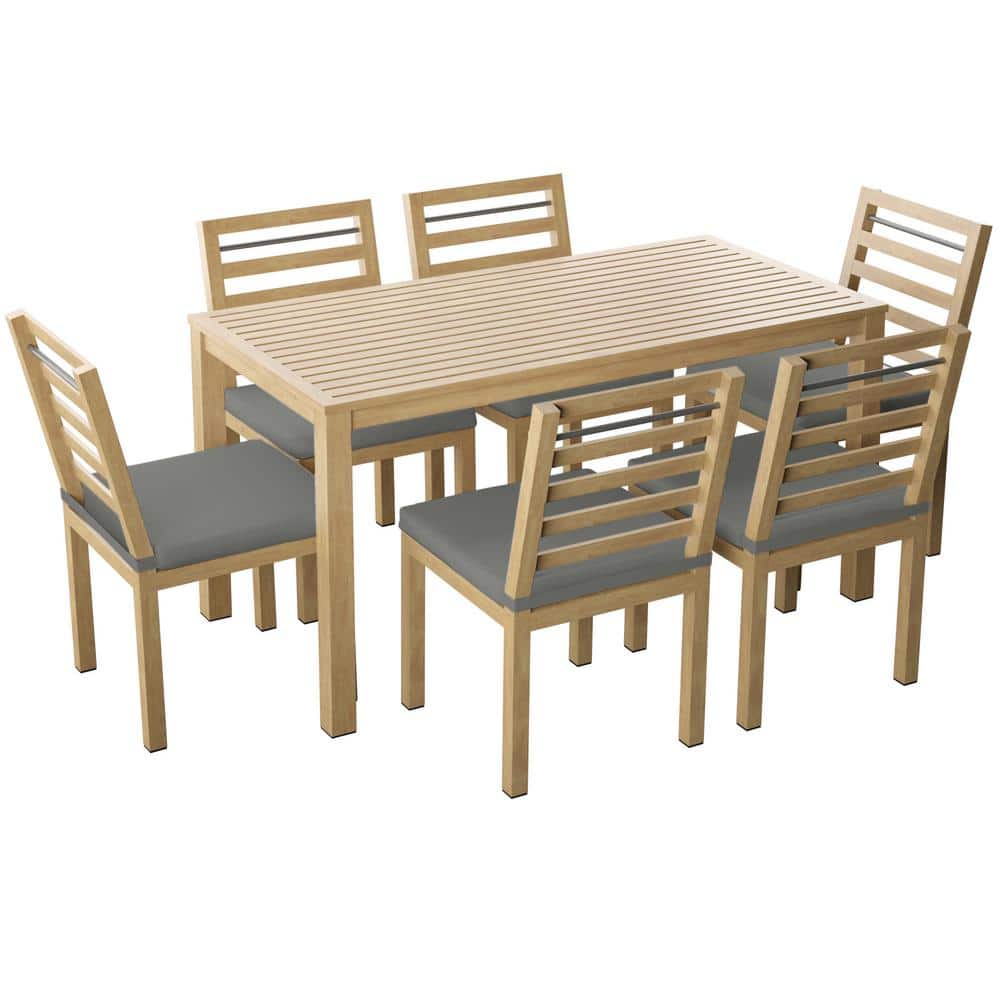 TK CLASSICS 7Piece Aluminum Rectangular Outdoor Dining Set with Grey