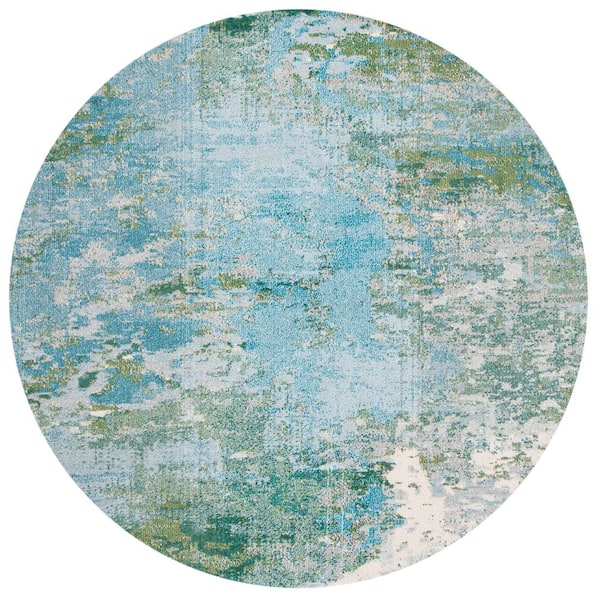 SAFAVIEH Madison Light Blue/Green 4 ft. x 4 ft. Abstract Gradient Round Area Rug