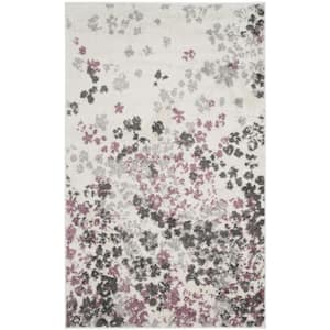 Adirondack Ivory/Purple Doormat 3 ft. x 5 ft. Floral Speckled Area Rug