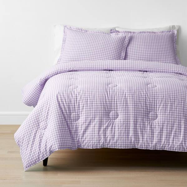 Company Kids by The Company Store Company Kids Gingham 3-Piece Lilac Organic Cotton Percale Full Comforter Set