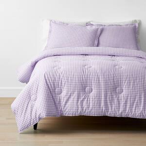 Company Kids Gingham 2-Piece Lilac Organic Cotton Percale Twin Comforter Set