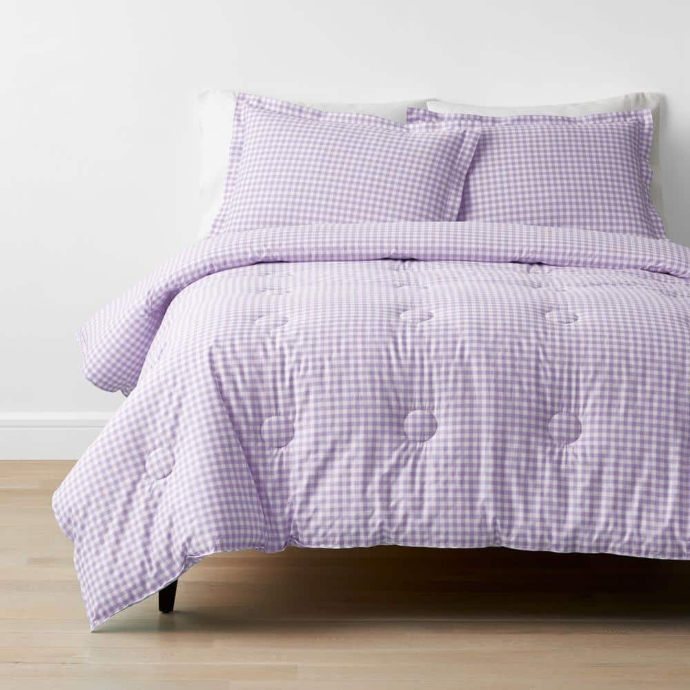 Company Kids by The Company Store Company Kids Gingham 2-Piece Lilac  Organic Cotton Percale Twin Comforter Set 30354P-T-LILAC - The Home Depot