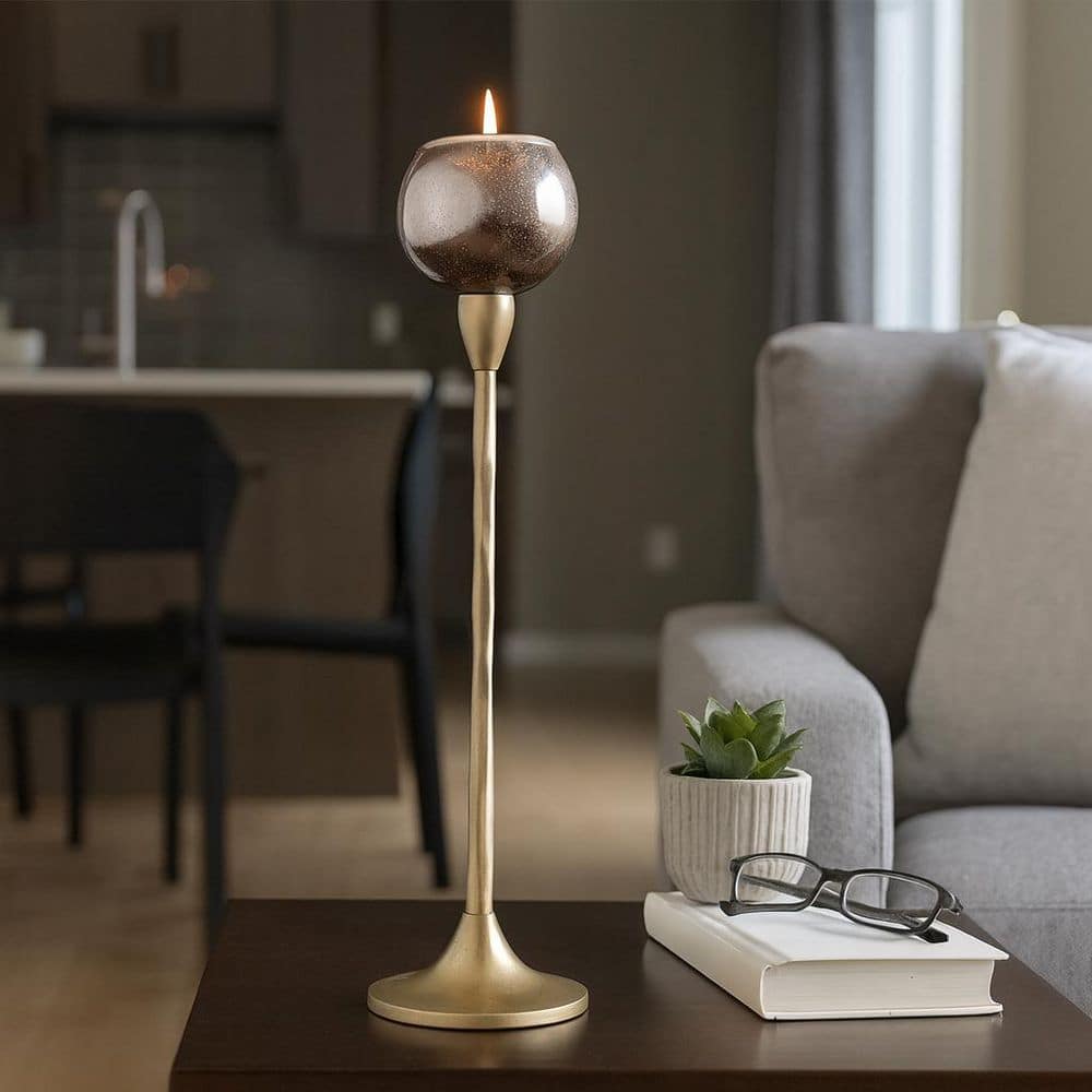 Gold 21 in. Glass and Metal Pillar Candle Holder with Curved Globe price history on PriceWatchPro