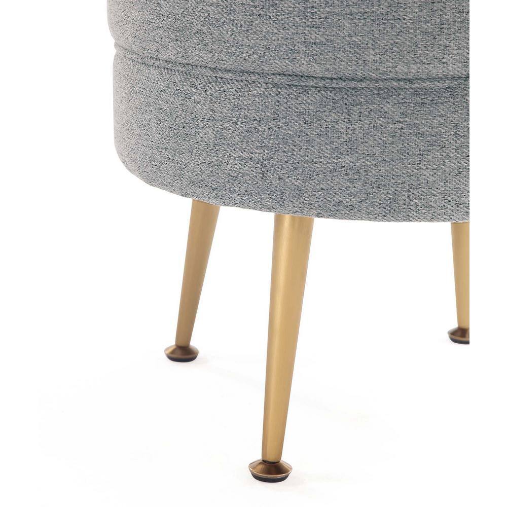 Bailey Round Gray Upholstered Ottoman with Gold Legs