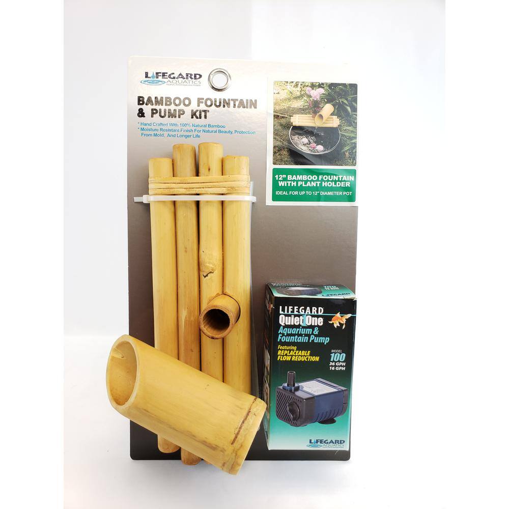 18" Natural Bamboo Fountain with Plant Holder and Pump